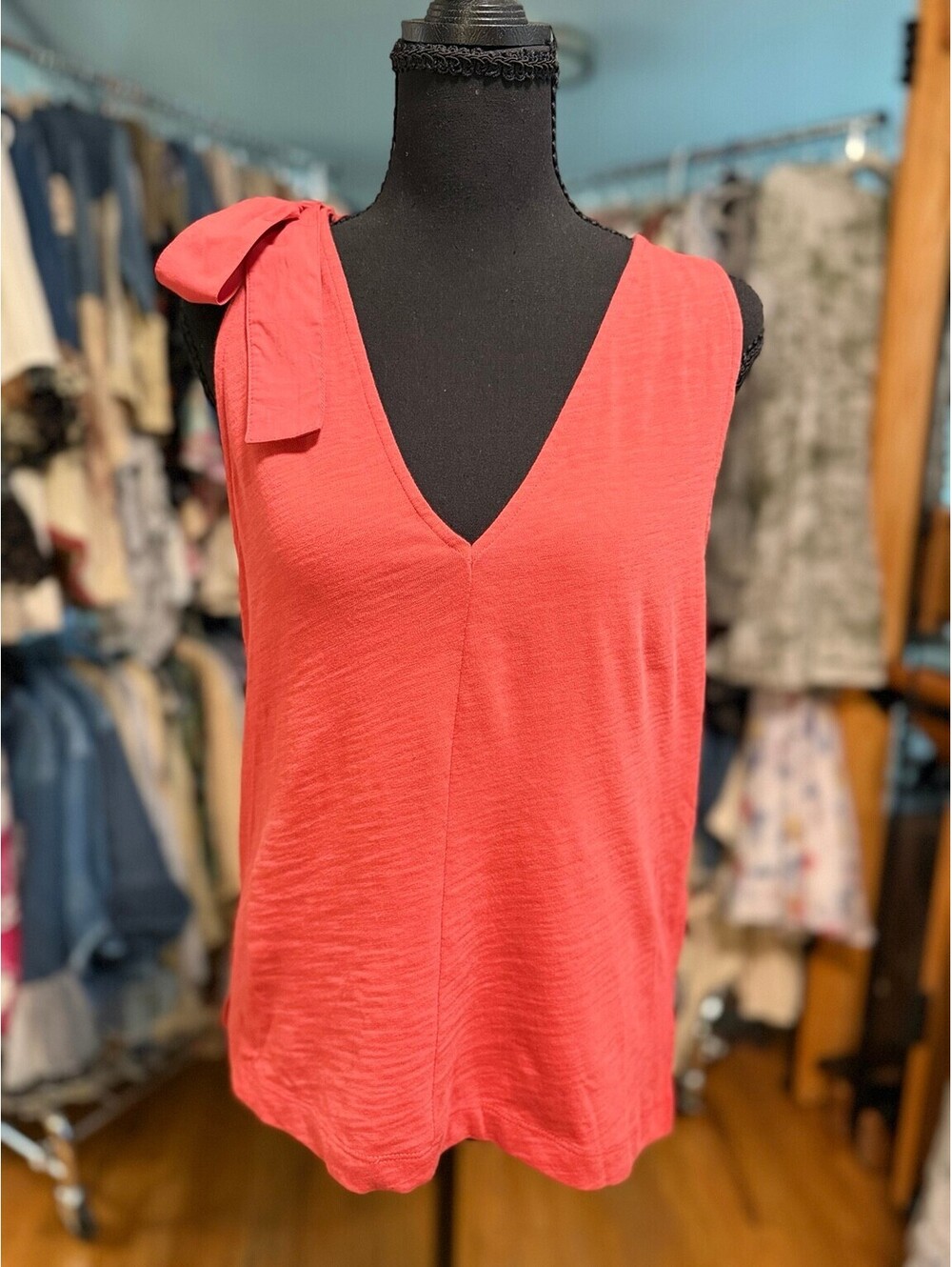 NATION LTD Daniela Tie Shoulder Tank Coral Red V Neck Sleeveless Top NWT Medium